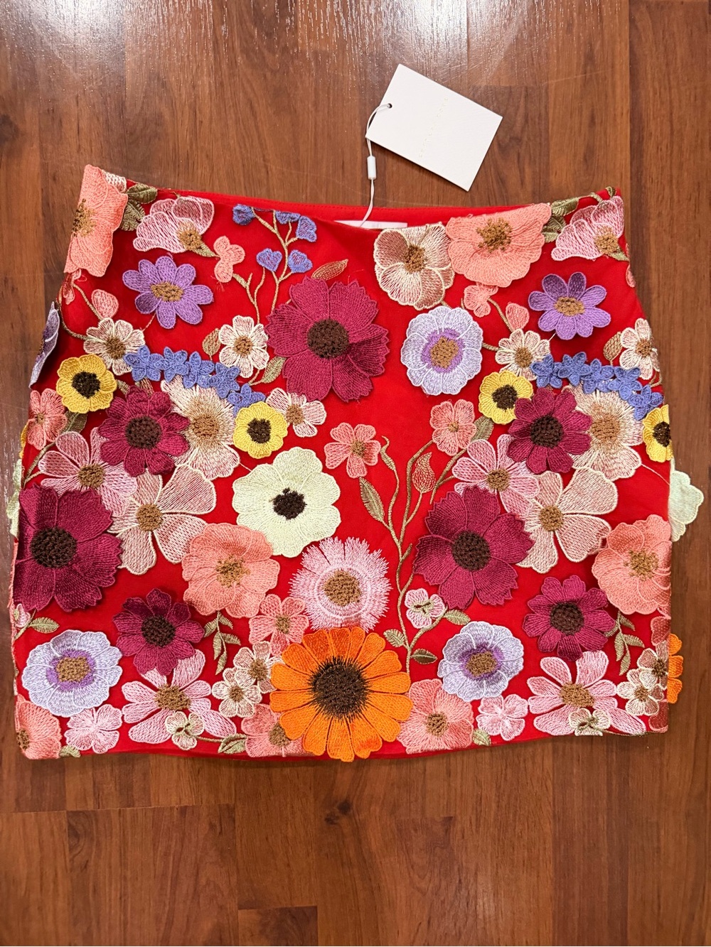 Endless Rose Mini Pencil Skirt Size L Red Multicolor Floral Embroidery 3D Petals - Picture 7 of 14